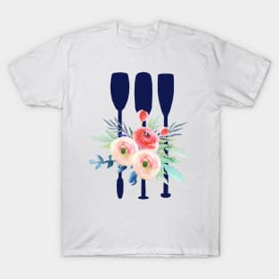 Watercolor flowers and rowing oars T-Shirt